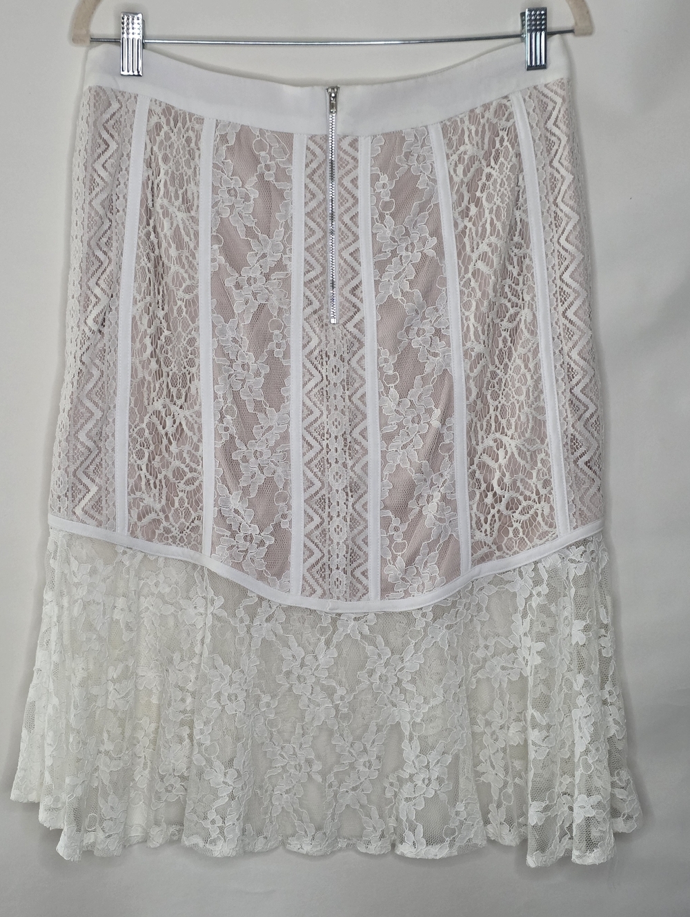 Semi Sheer Lace Midi Skirt Size L Corset Style White Romantic Fairycore Stretch - Picture 4 of 12
